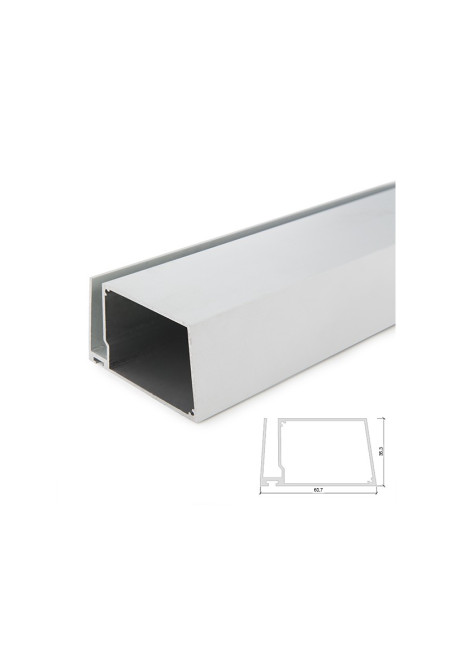 Perfíl Aluminio para Tira LED Estanterías Cristal Espesor 8Mm - Alojamiento Transformador x 2M