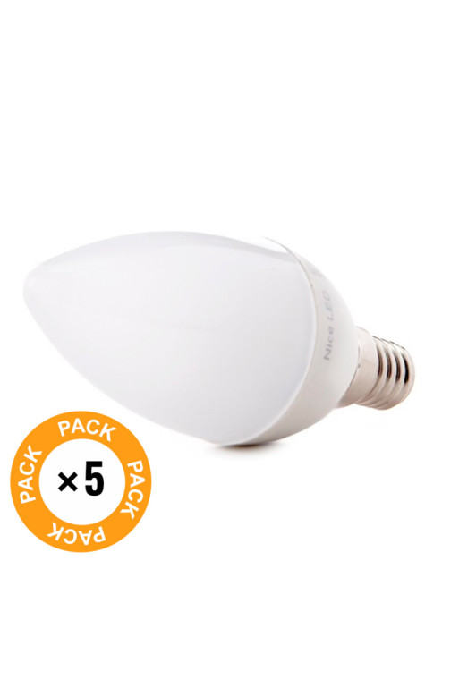 Pack 5 Bombillas LED E14 5W 410Lm 6000ºK 30.000H [HO-C37-E14-5W-RC-CW-PK5-AP]