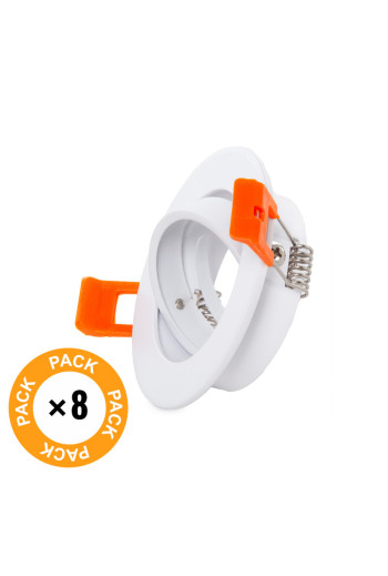 Pack 8 Aro Foco Downlight  Basculante Circular Aluminio Blanco 93Mm