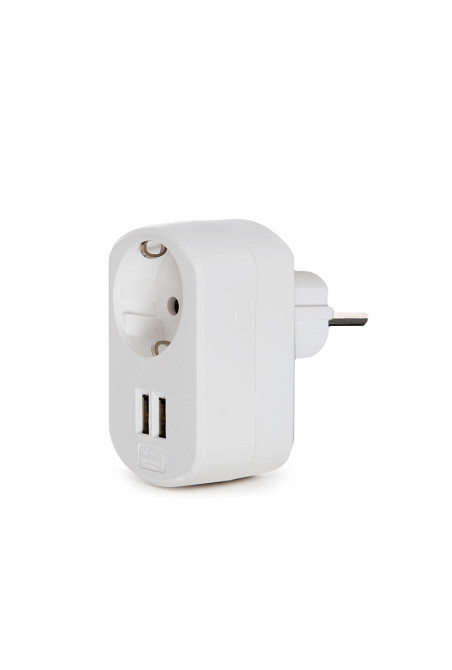 Adaptador + 1 X Toma Corriente + 2 X Usb Cargador - IP20 - Blanco