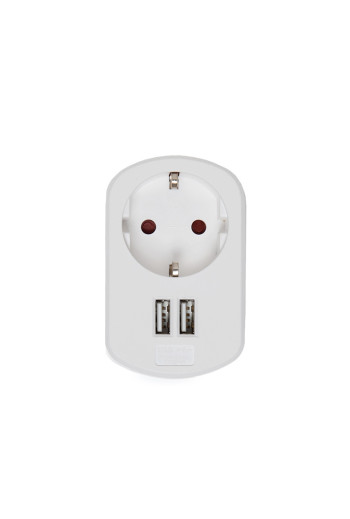 Adaptador + 1 X Toma Corriente + 2 X Usb Cargador - IP20 - Blanco