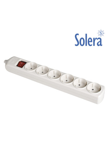 Base Bipolar 6 Tomas con T/T Lateral 16A 250V Color Blanco Interruptor Luminoso Solera [E3-41219]