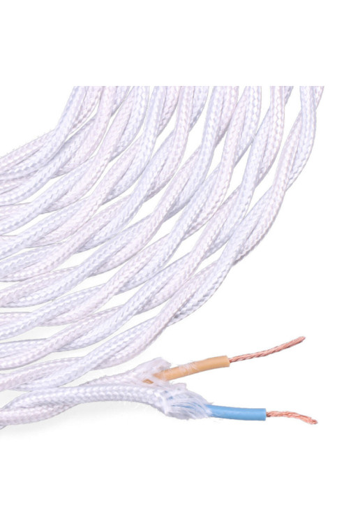 Cable Textíl Trenzado 2x0,75mm C-01 Aluminio Seda Color Blanco 5m [E3-11876]