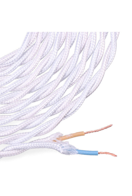 Cable Textíl Trenzado 2x0,75mm C-01 Aluminio Seda Color Blanco 5m [E3-11876]