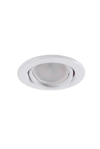 Pack de 5 Bombillas LED GU10 6W 500Lm 6000ºK 30.000H - Aro Downlight Redondo Inclinable \"Vepa\" Acero 90mm - Blanco